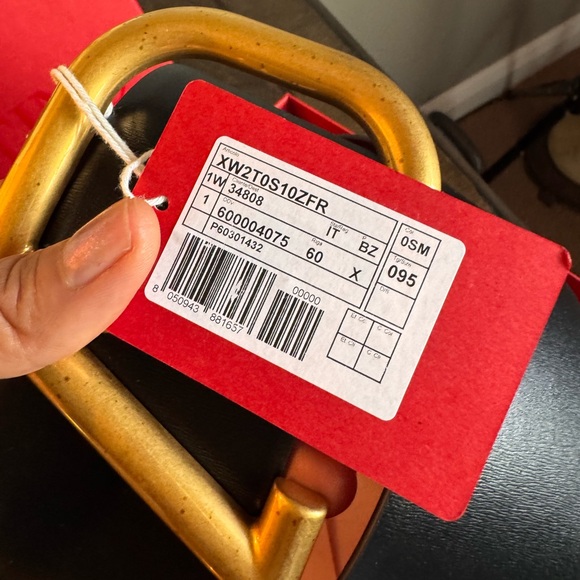 Valentino Garavani Black and Red Belt with Gold V Buckle - Picture 14 of 16